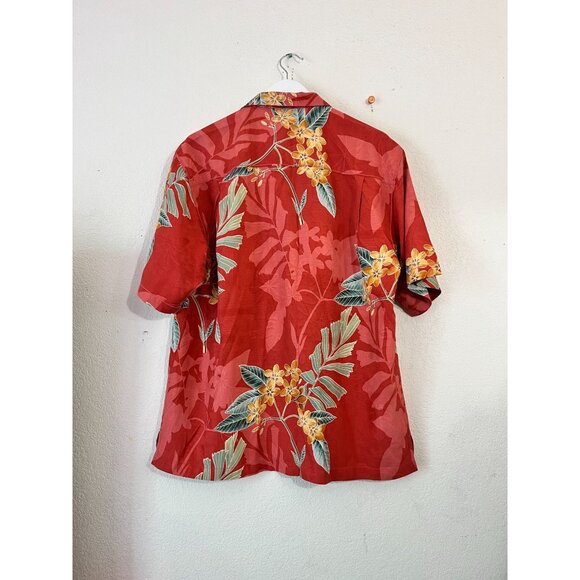 Tommy Bahama Mens Red Hawaiian Floral Silk Button-Up Shirt Large Short Sleeve - Picture 4 of 10
